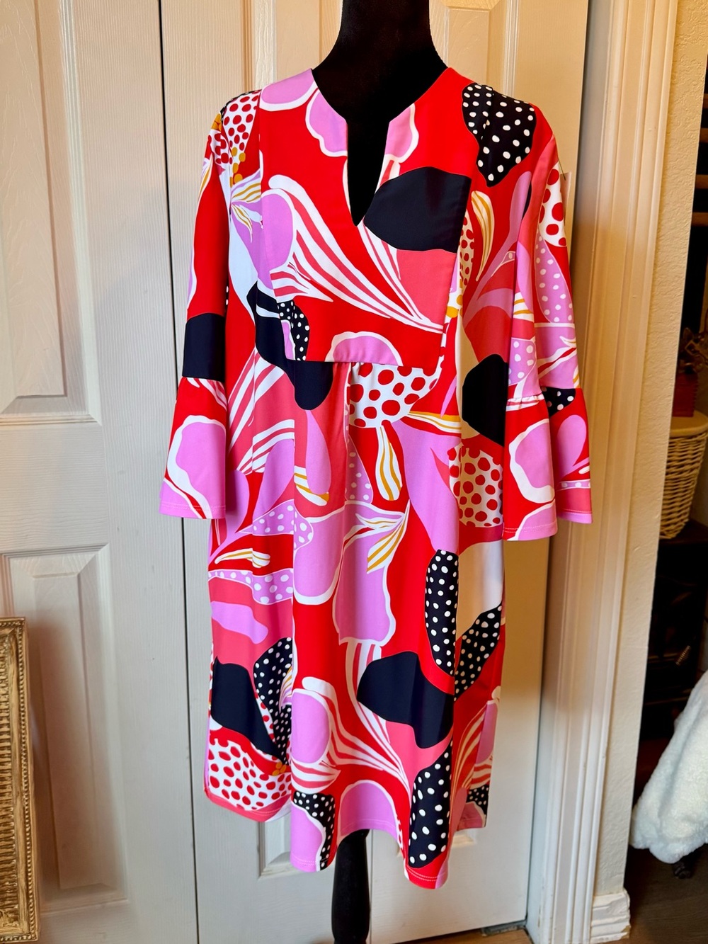 Jude Connally Red, Pink & Black Floral-Print Midi Dress